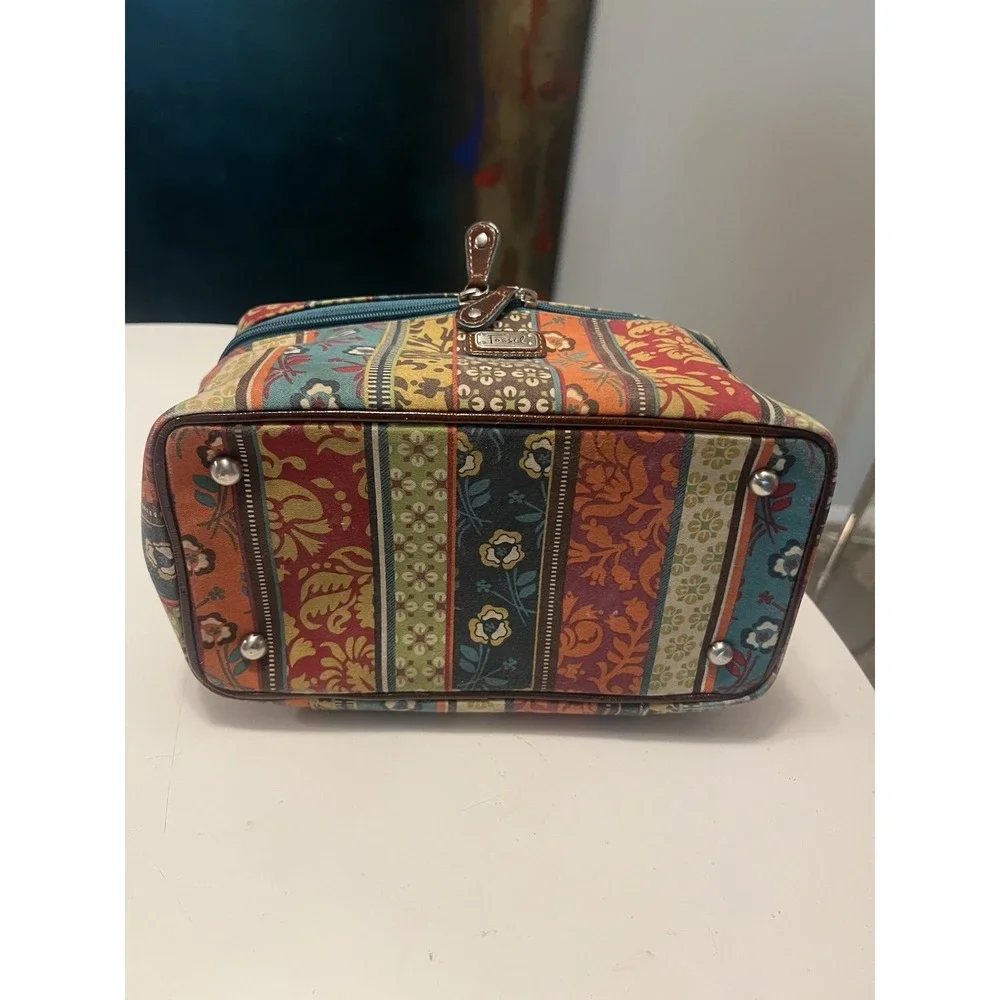 Fossil Floral Motif Makeup/Travel Bag Zip Multi-Compartment With Handle. Vintage